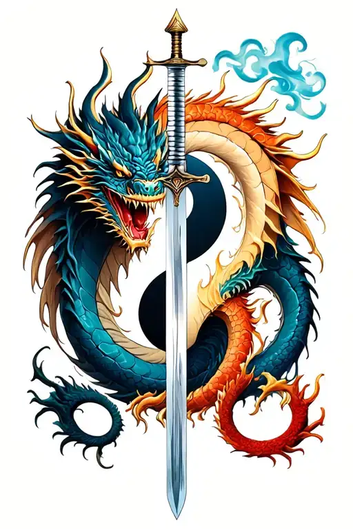 Yin-yang Dragon With A Sword In The Middle