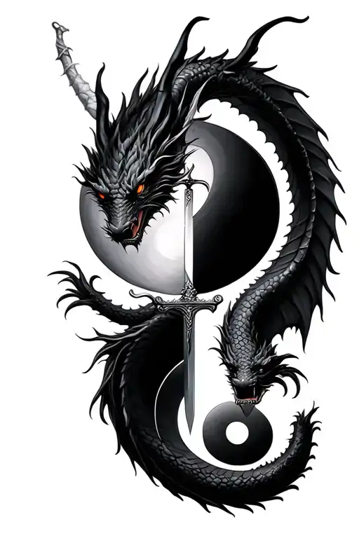 Yin-yang Dragon With A Sword In The Middle