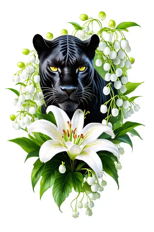 Black Panther With Lily Of The Valley Flowers