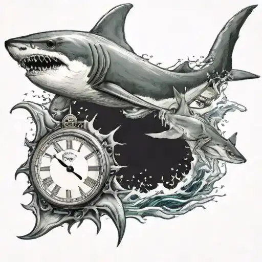 Hammer Head Shark And Great White Shark Fighting Around Clock