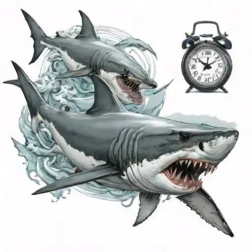 Great White Shark Chasing Hammer Head Shark Around Clock