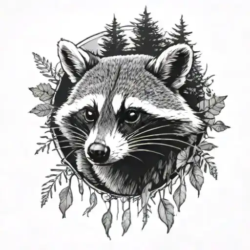Racoon With 8 Point Antlers Surrounded By Forest