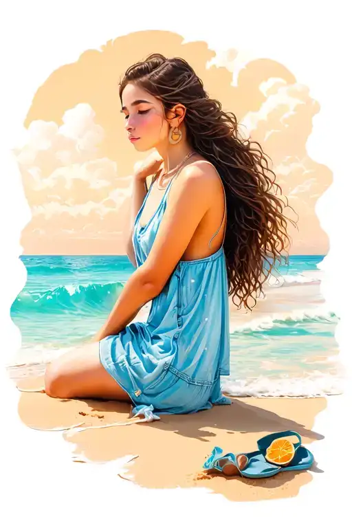 Girl Sitting On Beach