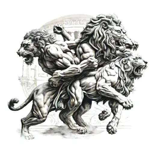 Man Fighting Lions In Roman Coliseum