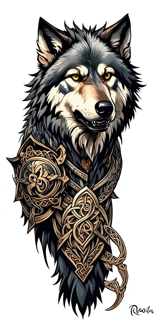 Celtic Wolf Surrounded By Armor