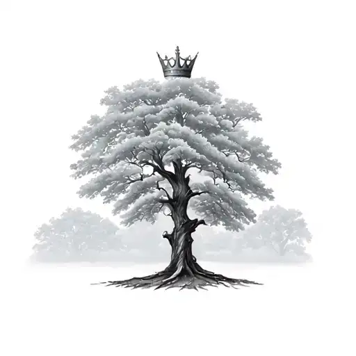 Oak Tree With Crown On Top