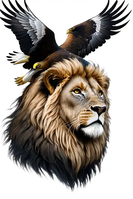 Lion With A Eagle Flying In The Background
