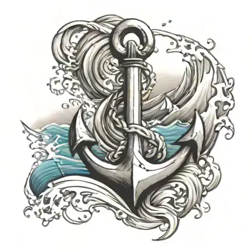 Anchor With Waves Tattoo Design