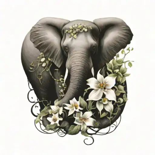 Elephant Wrapped In Flower Vine Winding
