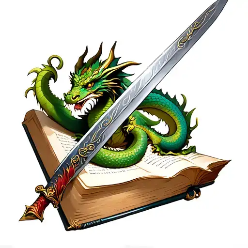 Old Book Sword And Small Dragon