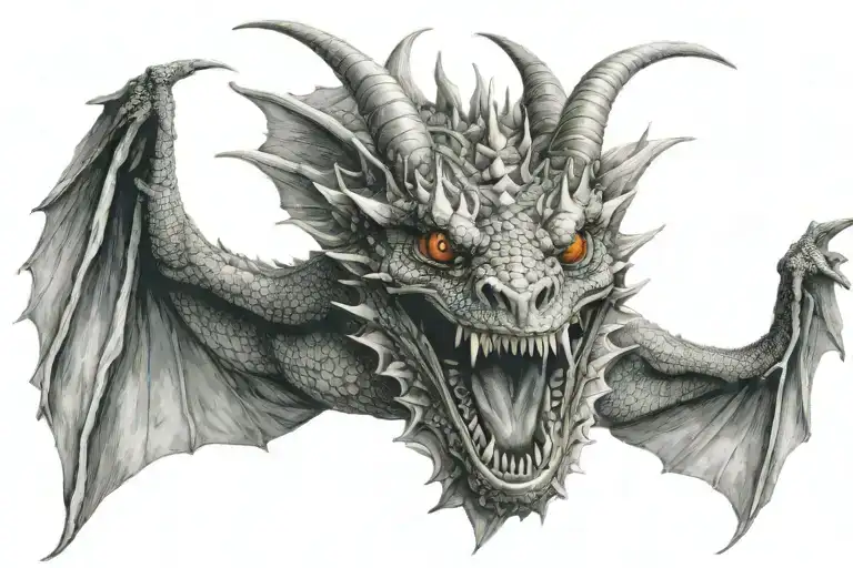 Dragon Head With Wings Spread Wide