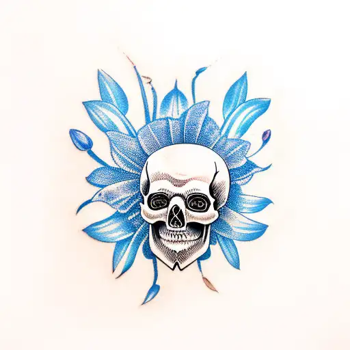 Skull With Blue Lilies