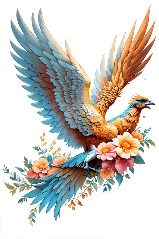 Phoenix With Wings And Flowers