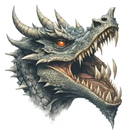 Samauri Lunging A Sword Into The Mouth Of A Dragon As The Dragon Breathes Fire