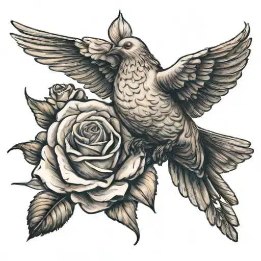 Rose And Dove Flying