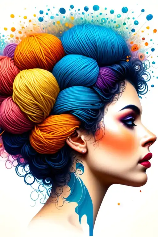 Side Profile Female Face With Yarn Exploding From Top It