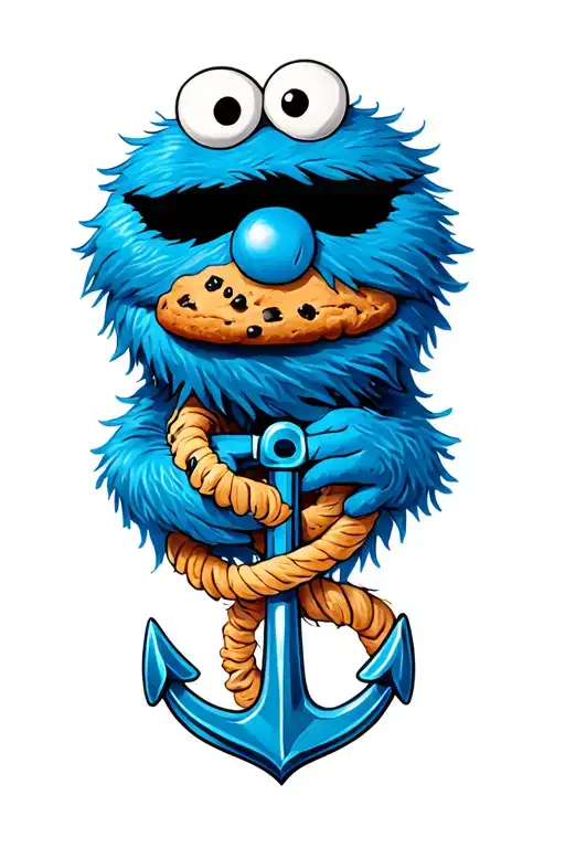 Cookie Monster With An Anchor Intertwined