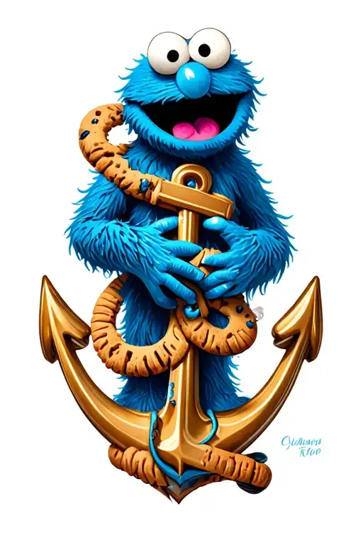 Cookie Monster With An Anchor Intertwined