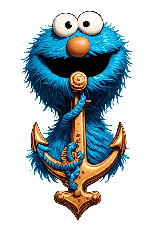 Cookie Monster With An Anchor Intertwined