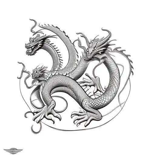 Dragon Coiled Around A Mother And Child Silhouette