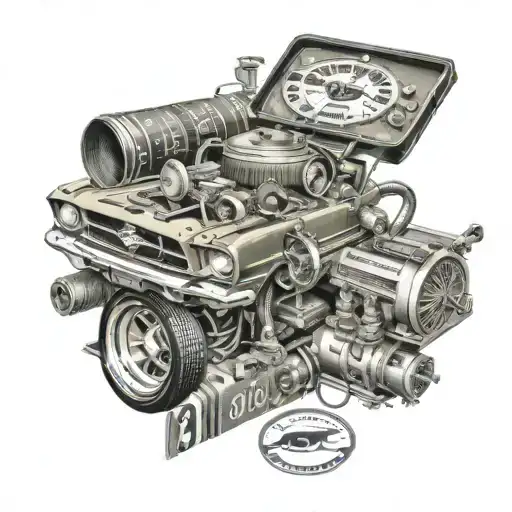 Vintage Baseball Card Collage Incorporating Elements Of A 1967 Mustang And 302 Engine