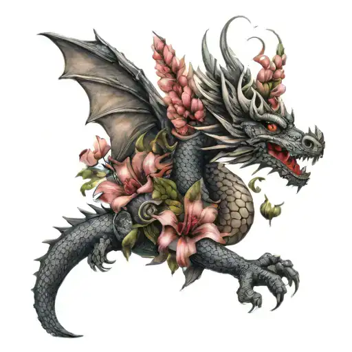 Dragon With Flowers