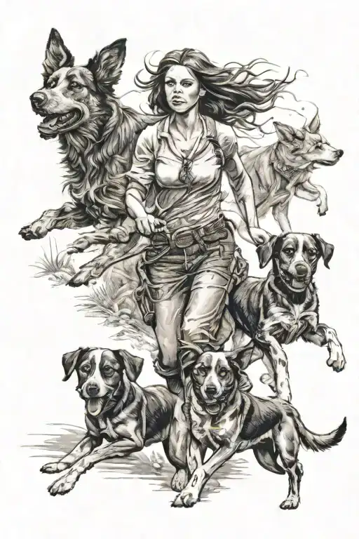 A Country Girl With 2 Dogs Running