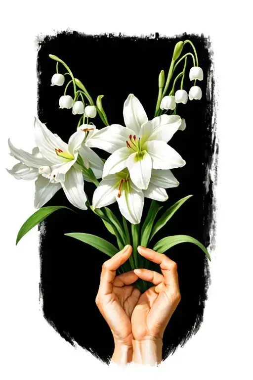 Open Hands Holding 2 Lily Of The Valley Flowers And 1 Narcissus Flower