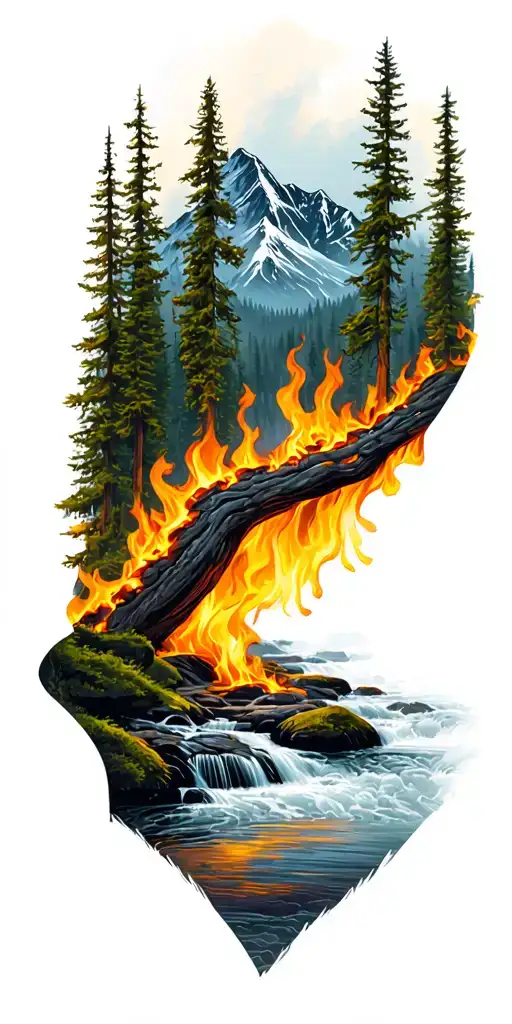 Burn Forest And Mountain Stream