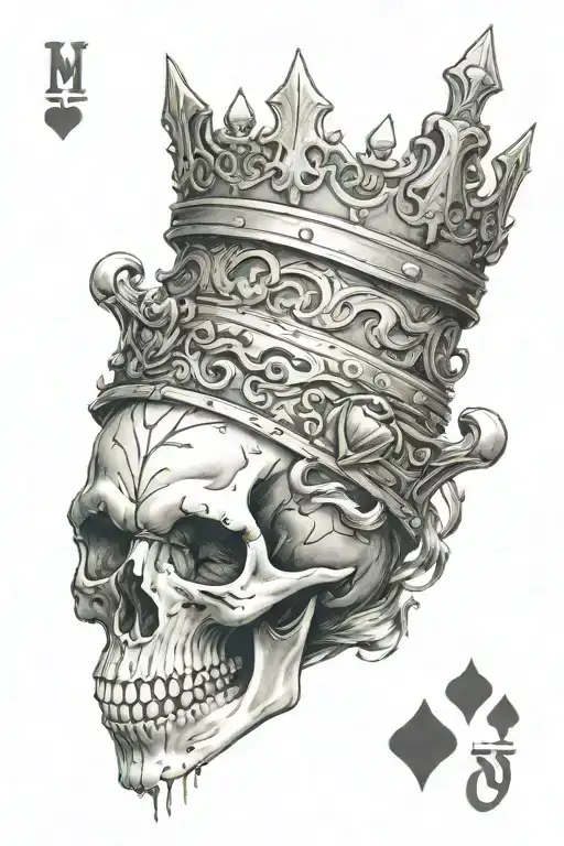 A Skeleton Head With Crown Made Playing With Wolf By Playing Card