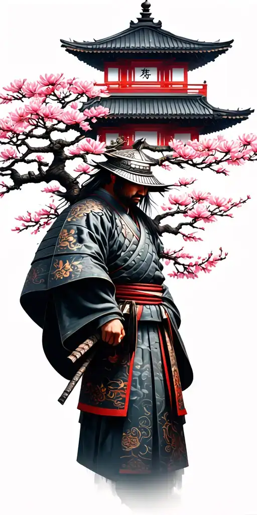 Samurai Cherry Blossom Tree Temple