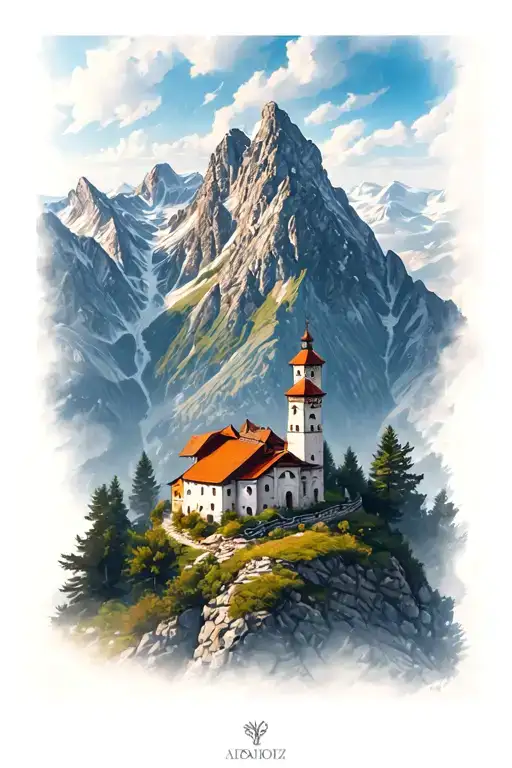 Romanian Mountain Range And Monastery