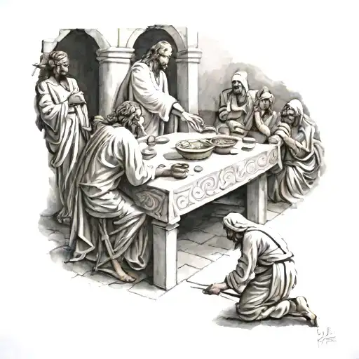 Jesus Flipping Table At A Temple Surrounded By Angry Pharisees