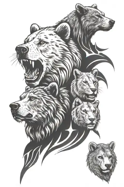 Bear With Wolf And Lion Sleeve