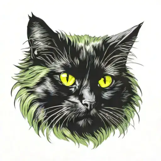 Long Haired Black Cat With Yellowish Green Eyes
