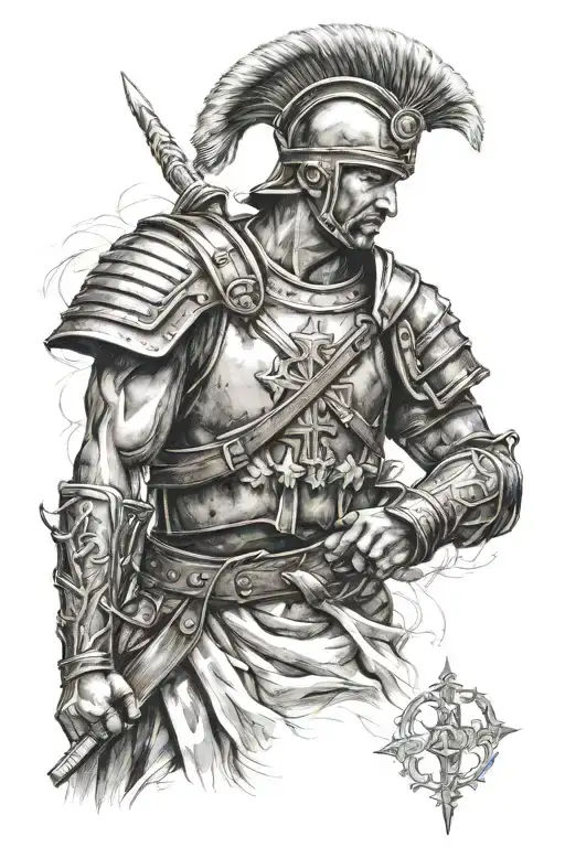 Cross Tattoo With Roman Soldier