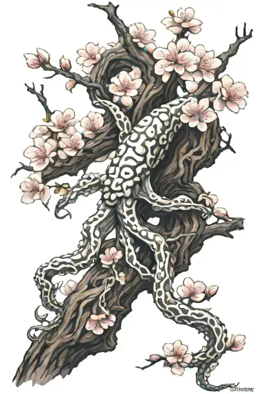 Mimic Octopus Wrapped In Cherry Blossom Tree
