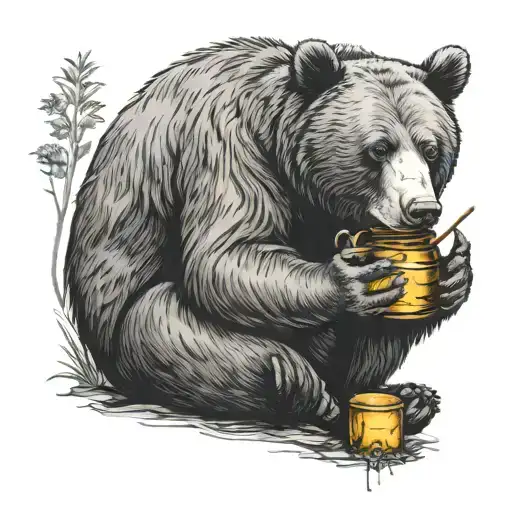 Bear Sitting Holding Honey Pot