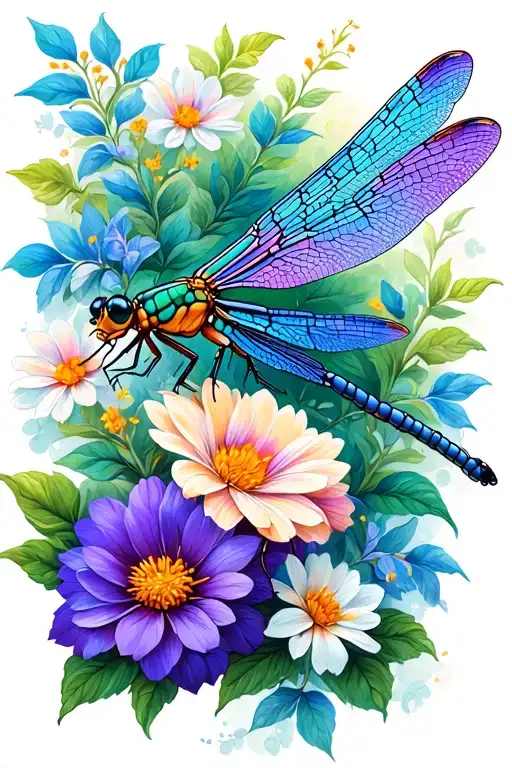 Dragonfly With Flowers