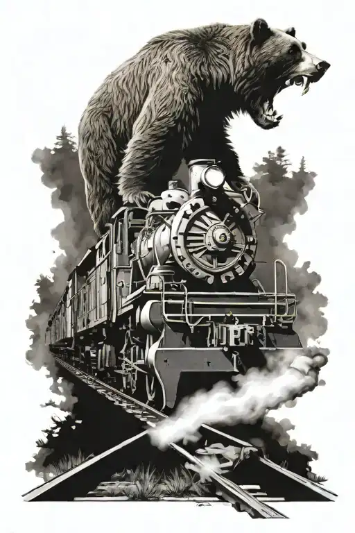 Grizzly Bear Mauling A Train On Tracks