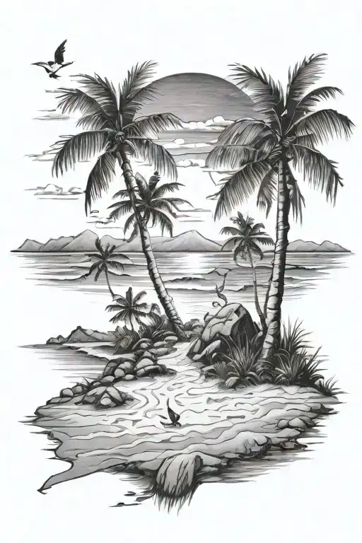 Beach Black And White Drawing