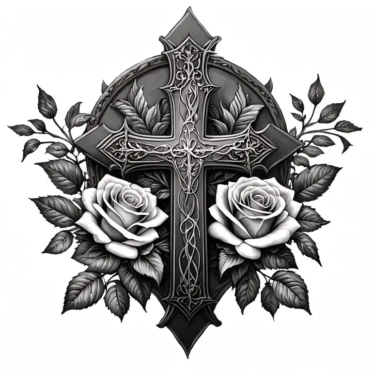 Cross And Roses Intertwined