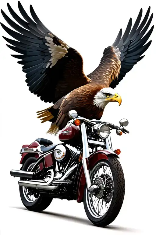 An Eagle With Open Wings Standing On The Handle Bar Of A Harley Davidson