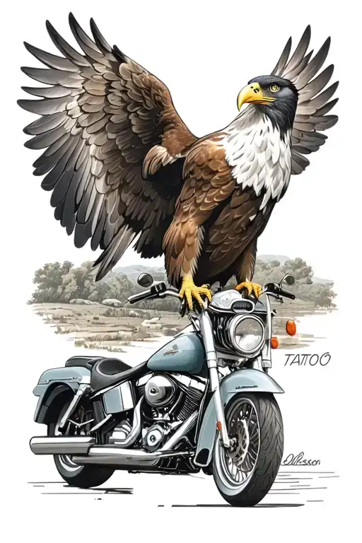 An Eagle With Open Wings Standing On The Handle Bar Of A Harley Davidson