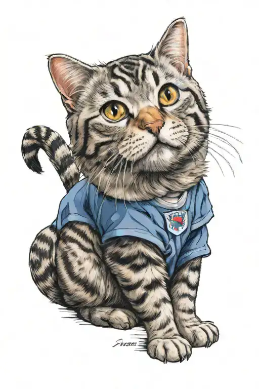 Wearing Turkey National Footbal Team Jersey British Blue Tabby Cat