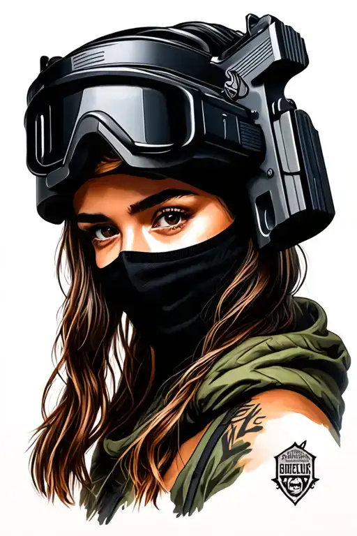 Girl Ski Mask With Glock 9Mm Gun
