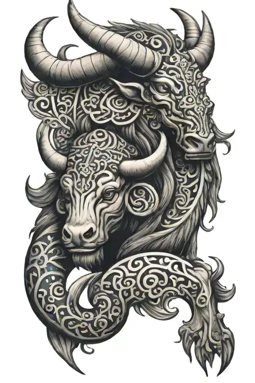 Maori Tattoo Featuring Virgo Zodiac Sign And Ox Chinese Zodiac
