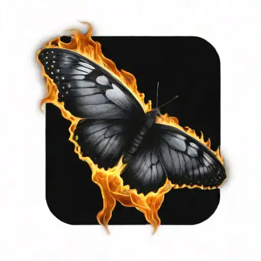Tattoo Of Butterfly With Wings On Fire