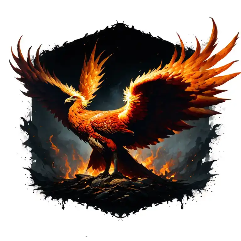 Phoenix Rising From Ashes Surrounded