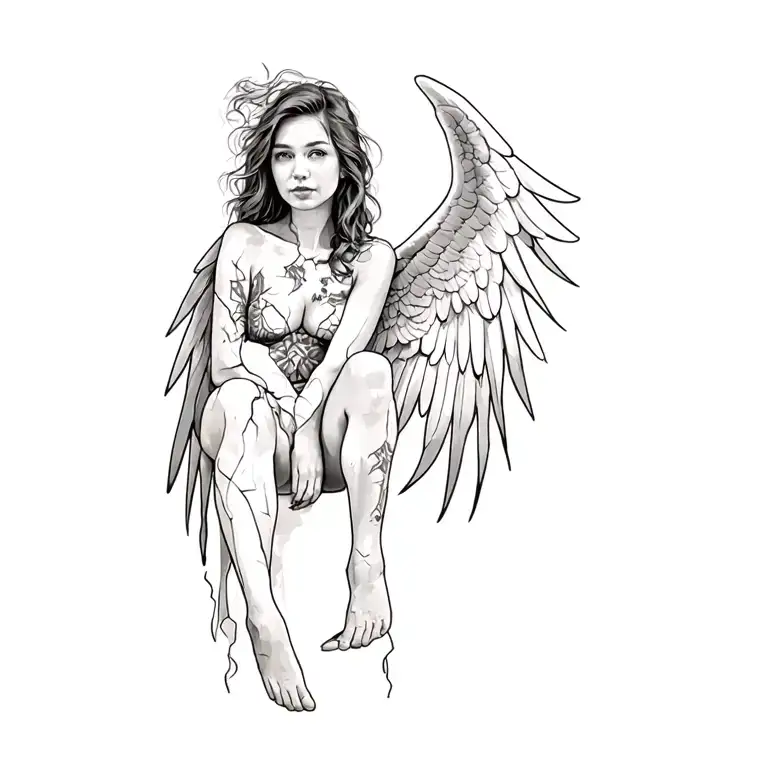 A Woman With Broken Wings Sitting